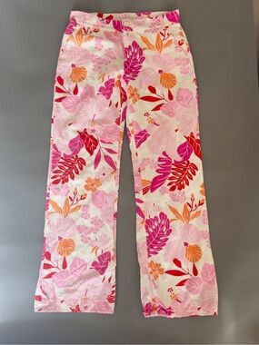 Zara Pink, Orange & Red Floral Straight Leg Trousers
